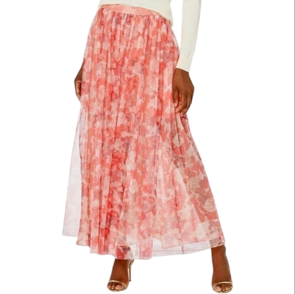 PINK Abstract Floral Maxi Elegant Skirt Size : M